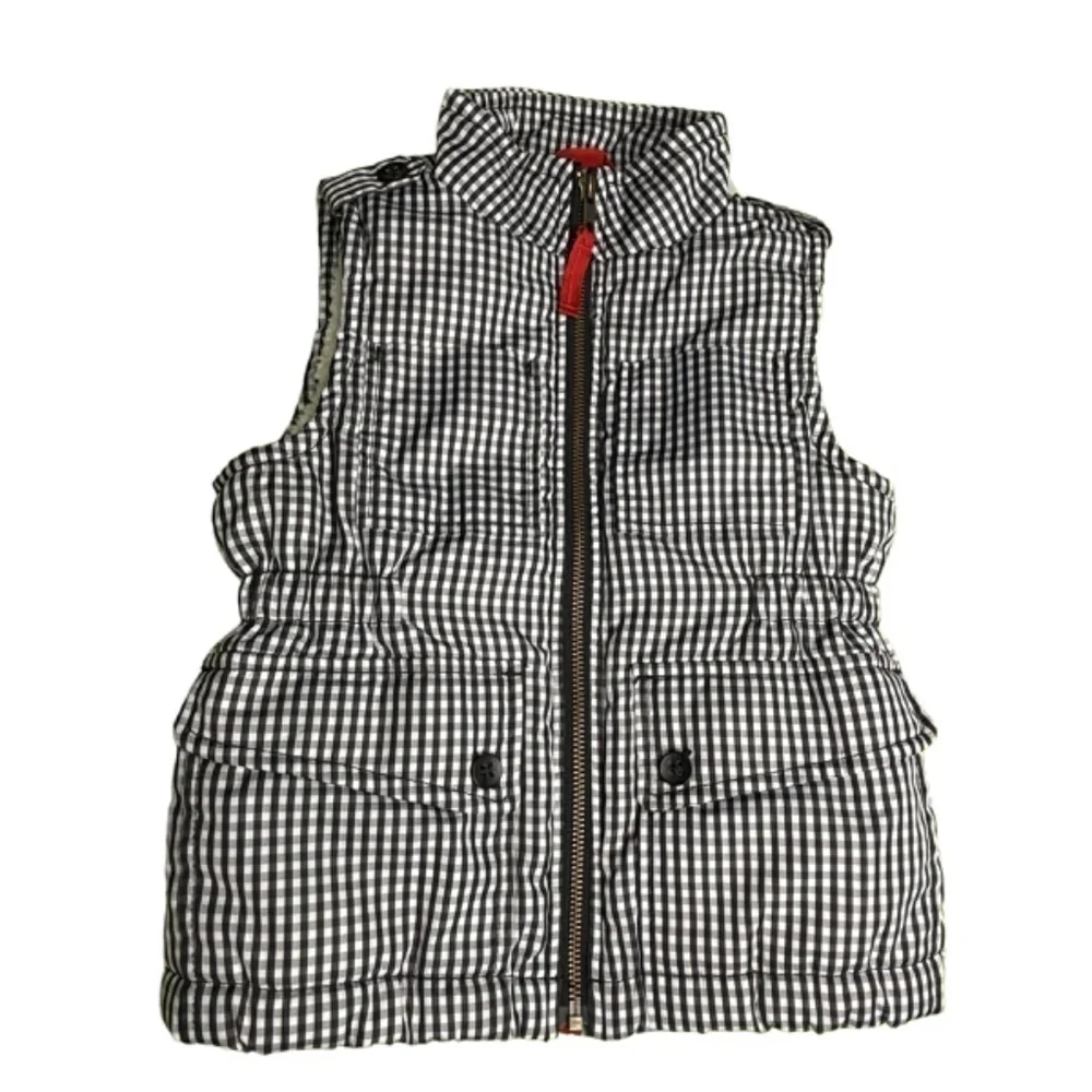 GAP Kids Girls Vest Jacket Black White Gingham Sherpa Lined‎ Zip Up Sleeveless